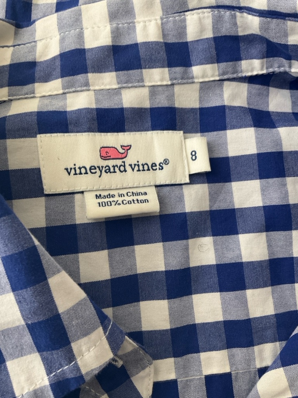 Vineyard Vines 100% Cotton Women Size 8 Blue and White Gingham Button-Down Shirt - Picture 7 of 8
